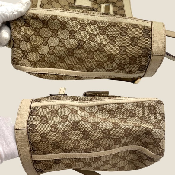 ✨SOLD✨Authentic Gucci GG Canvas Abbey Pocket Tote with Beige/Cream Leather Trim - Picture 4 of 13
